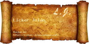 Licker Jolán névjegykártya